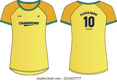 Women Sports Jersey t-shirt design flat sketch Illustration, halftone abstract pattern round Neck t shirt for girl and Ladies Volleyball jersey, Football, badminton, Soccer, netball. Sport uniform kit