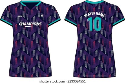 Women Sports Jersey t-shirt design flat sketch illustration with Abstract pattern suitable for girls and Ladies for Volleyball jersey, Football, Soccer and netball, Sport uniform kit for sports