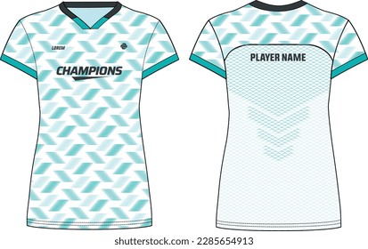 Women Sports Jersey t-shirt design flat sketch illustration with Abstract pattern suitable for girls and Ladies for Volleyball jersey, Football, Soccer and netball, Sport uniform kit for sports