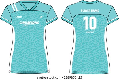 Women Sports Jersey t-shirt design flat sketch illustration with Abstract pattern suitable for girls and Ladies for Volleyball jersey, Football, Soccer and netball, Sport uniform kit for sports