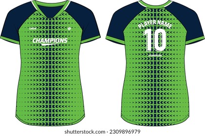 Women Sports Jersey t-shirt design Flat sketch Illustration, Halftone abstract pattern V Neck t shirt for Ladies Volleyball jersey, Football, badminton, Soccer and netball, Sport uniform kit