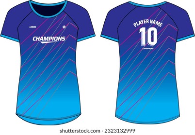 Women Sports Jersey t-shirt design concept Illustration, Abstract stripe pattern round Neck t shirt for girls and Ladies Volleyball jersey, Football, badminton, Soccer, netball. Sport uniform kit