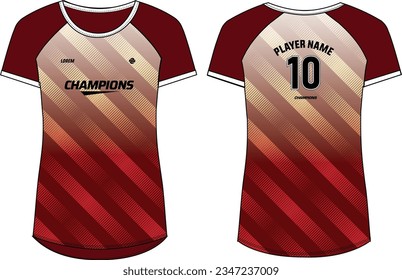 Women Sports Jersey t-shirt design concept Illustration, Abstract stripe pattern round Neck t shirt for girls and Ladies Volleyball jersey, Football, badminton, Soccer, netball. Sport uniform kit