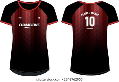 Women Sports Jersey t-shirt design concept Illustration, zigzag geometric pattern round Neck t shirt for girls and Ladies Volleyball jersey, Football, badminton, Soccer, netball. Sport uniform kit
