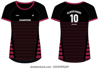 Women Sports Jersey concepto de diseño de camisetas Ilustración, Abstract Stripe patrón redondo Camisa de cuello para chicas y damas camiseta de voleibol, fútbol, bádminton, fútbol, netball. Kit de uniformes deportivos