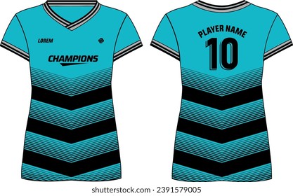 Women Sports Jersey t-shirt design flat sketch illustration with Chevron pattern suitable for girls and Ladies for Volleyball jersey, Football, Soccer and netball, Sport uniform kit for sports