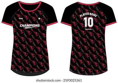 Women Sports Jersey t-shirt design concept Illustration, Abstract Geometric pattern round Neck t shirt for girls and Ladies Volleyball jersey, Football, badminton, Soccer, netball. Sport uniform kit