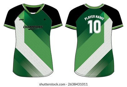 Women Sports Jersey t-shirt design Flat sketch Illustration, abstract degrade stripe pattern V Neck t shirt for Ladies Volleyball jersey, Football, badminton, Soccer and netball, Sport uniform kit