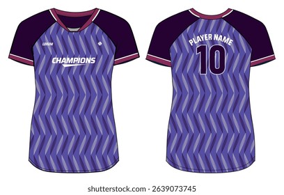Women Sports Jersey t-shirt design Flat sketch Illustration, Geometric pattern V Neck t shirt for girls and Ladies Volleyball jersey, Football, badminton, Soccer and netball, Sport uniform kit