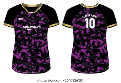 Women Sports Jersey t-shirt design Flat sketch Illustration, Geometric pattern V Neck t shirt for girls and Ladies Volleyball jersey, Football, badminton, Soccer and netball, Sport uniform kit