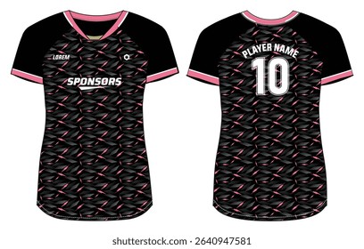 Women Sports Jersey t-shirt design Flat sketch Illustration, Geometric pattern V Neck t shirt for girls and Ladies Volleyball jersey, Football, badminton, Soccer and netball, Sport uniform kit