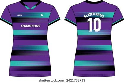 Women Sports Jersey t-shirt flat sketch design illustration with abstract Stripe pattern suitable for girls and Ladies for Volleyball jersey, Football, Soccer and netball, Sport uniform kit for sports