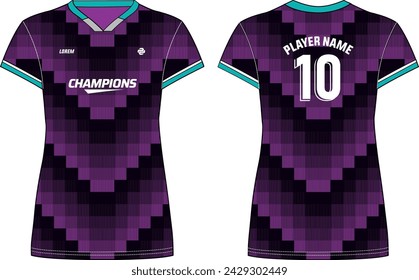 Women Sports Jersey t-shirt flat sketch design illustration with abstract Stripe pattern suitable for girls and Ladies for Volleyball jersey, Football, Soccer and netball, Sport uniform kit for sports