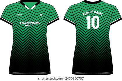 Women Sports Jersey t-shirt flat sketch design illustration with zigzag Stripe pattern suitable for girls and Ladies for Volleyball jersey, Football, Soccer and netball, Sport uniform kit for sports