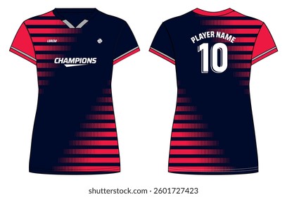 Women Sports Jersey t-shirt flat sketch design illustration with abstract Stripe pattern suitable for girls and Ladies for Volleyball jersey, Football, Soccer and netball, Sport uniform kit for sports