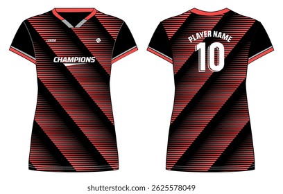 Women Sports Jersey t-shirt flat sketch design illustration with abstract Stripe pattern suitable for girls and Ladies for Volleyball jersey, Football, Soccer and netball, Sport uniform kit for sports