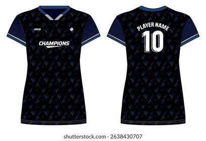 Women Sports Jersey t-shirt flat sketch design illustration with abstract pattern suitable for girls and Ladies for Volleyball jersey, Football, Soccer and netball, Sport uniform kit for sports