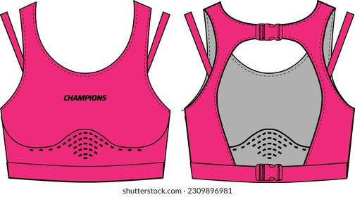 Women Sports power bra top active sports Jersey design flat sketch fashion Illustration suitable for girls and Ladies, Vest for Swim, yoga, gym, running and sports activity