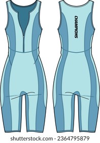 Women sports sleeveless Bodysuit shorts pants active wear design flat sketch fashion Illustration, Unitard catsuit suitable for girls and Ladies . Bodycon jumpsuit rompers active wear.