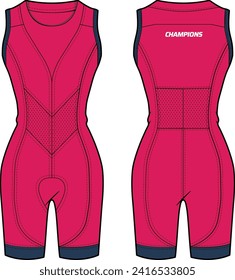 Women sports sleeveless Bodysuit shorts pants active wear design flat sketch fashion Illustration, Unitard catsuit suitable for girls and Ladies . Bodycon jumpsuit rompers active wear.