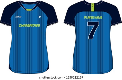 Women Sports t-shirt Jersey design concept Illustration Vector template suitable for girls and Ladies for Soccer, Football, Volleyball and  netball sports