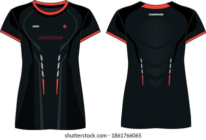 Women Sports t-shirt Jersey design concept Illustration Vector suitable for girls and Ladies for Soccer, netball, Football, Volleyball, tennis, badminton jersey. Sport uniform kit for sports activity