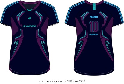 Women Sports t-shirt Jersey design concept Illustration Vector suitable for girls and Ladies for Soccer, netball, Football, Volleyball, tennis, badminton and e-Sports jersey uniform