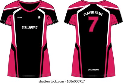 Women Sports t-shirt Jersey design concept Illustration Vector suitable for girls and Ladies for Volleyball, Soccer, netball, Football, tennis, badminton jersey. Sport uniform kit for sports activity