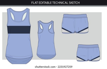 Women Sportswear Set  tank top  shorts Sketches Vector file