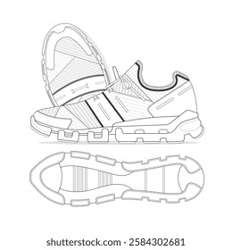 Women spring running shoes vector mockup template technical flat design.