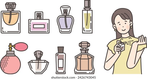 women sprinkling perfumes and perfumes with various designs