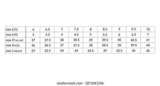 Frauen Standard Schuhgröße Maße in cm, Stil Dame Größe Diagramm für Standort, Produktion und Online-Kleidung. USA, Vereinigtes Königreich, EU, Frankreich, Italien, Japan, Aus, Bust, Taille, Hüfte