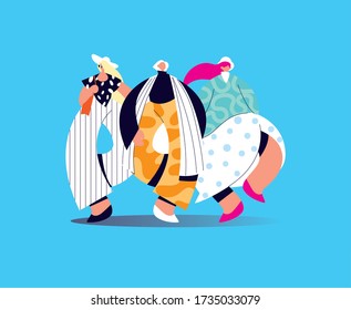 women standing in different poses with fashionable clothes vector illustration design