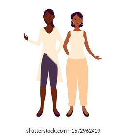 women standing with different poses on white background vector illustration design