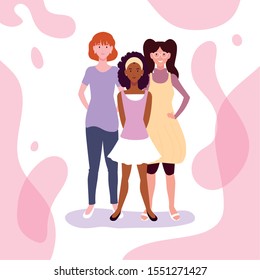 women standing with different poses vector illustration design