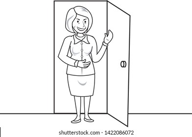 Women standing on the door happy smile