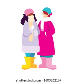 women standing with winter clothes on white background vector illustration design