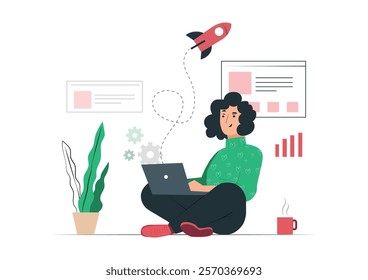 A women Startup life Semi Flat Illustrations