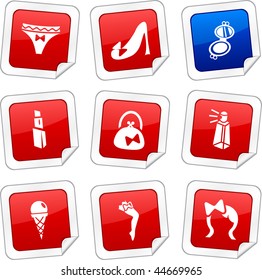 Women sticker set. Vector buttons.