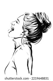 Women sticking out tongue under the snow