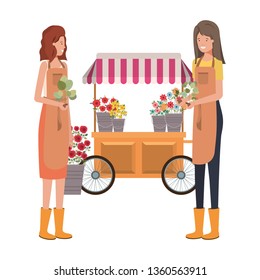 women in store kiosk with vegetables avatar character