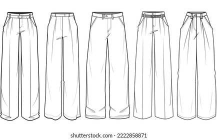 Pantalón de dibujo formal de corte recto de las mujeres Ilustración de moda, vector, CAD, dibujo técnico, plano, plantilla, maquillaje