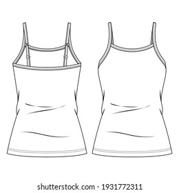 Women Strappy Tank Top fashion flat sketch template. Girls Technical Fashion Illustration. Adjustable Straps