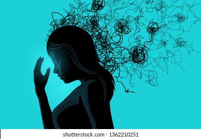 A women struggling with stress related issues. Vector illustration.