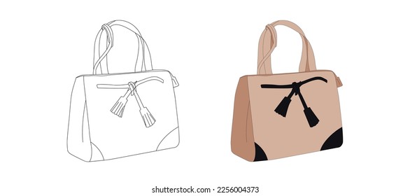 Women stylish leather handbags set, woman purse, zipper bags with vector illustration