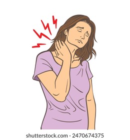 Women suffering from neck and shoulder pain, illustrations and vector art