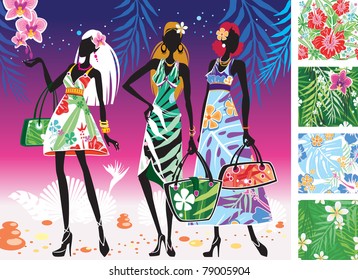 Women in summer dresses with patterns