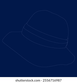 Women summer hat contour vector illustration. Beach headgear on blue background.