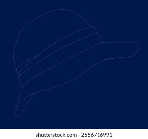 Women summer hat contour vector illustration. Beach headgear on blue background.