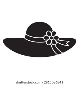 Women summer hat silhouette vector, Elegant ladies beach hat with flower illustration, Female fashion headwear flat icon